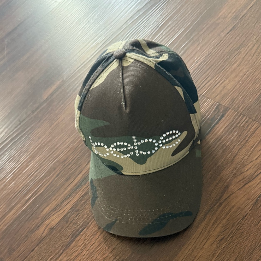 Bebe Logo Hat Swarovski Crystal Embellished Camouflage